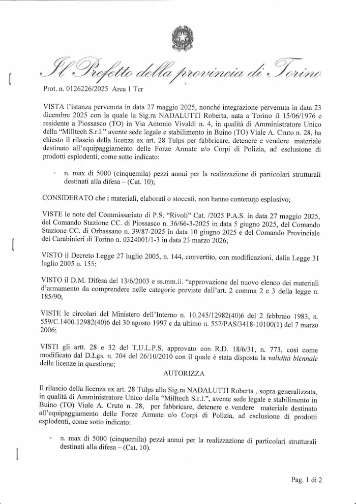 Licenza TULPS 1